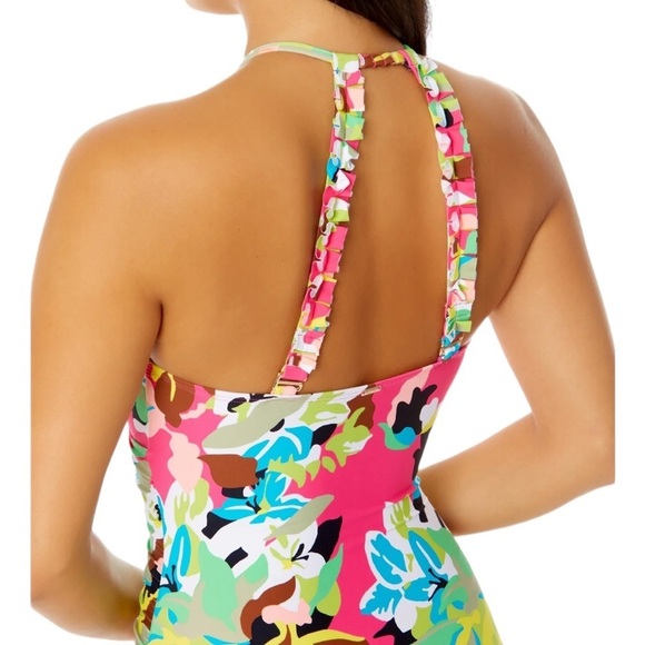 NWOT Anne Cole High Neck With Ruffled Straps One Piece Swimsuit - Picture 2 of 15